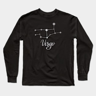 Virgo Zodiac Constellation in Silver - Black Long Sleeve T-Shirt